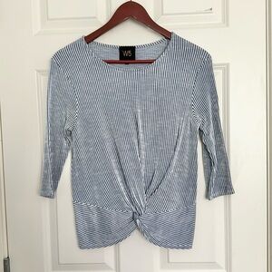 Blue and White Striped Twist Front Top